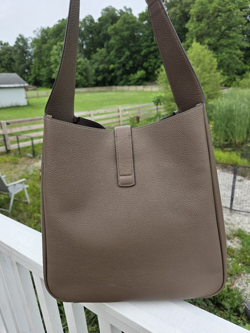 Coach Hadley Pebble Leather Large Shoulder Bag Gold Dark Stone Brown Purse Tote - Picture 9 of 15